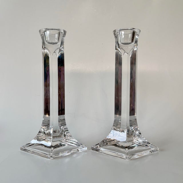 Vintage Austrian Toscany Lead Crystal Geometric Candlesticks – Pair For Sale - Image 9 of 12