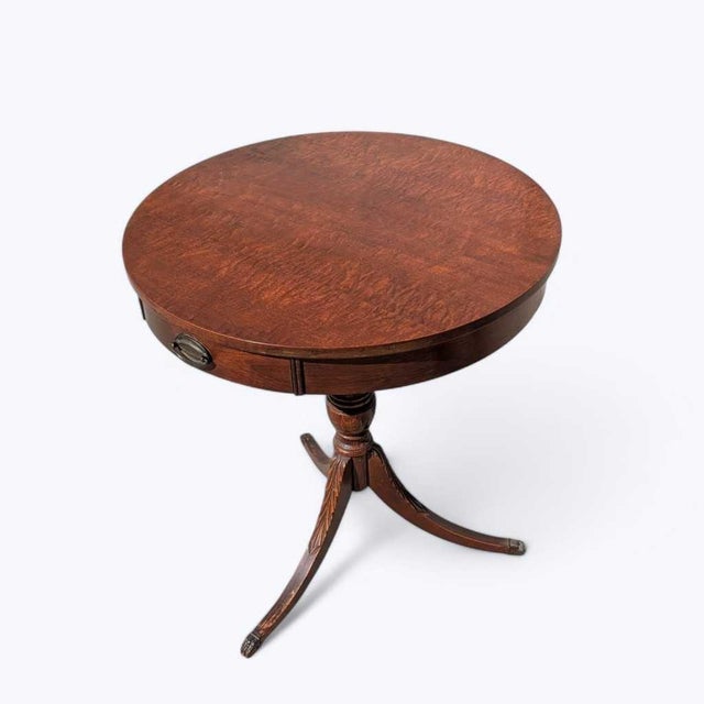 Brown Mid-Century Mersman Round Wood Pedestal Side Table With Drawer For Sale - Image 8 of 17