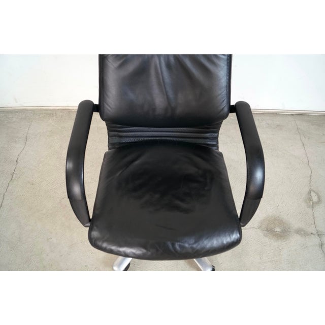 1980’s Postmodern Swiss Reclining Leather Office Desk Chair For Sale - Image 9 of 12