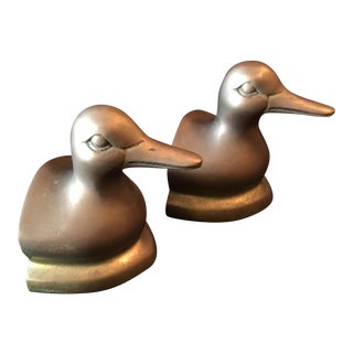Vintage Brass Duck Bookends - a Pair For Sale