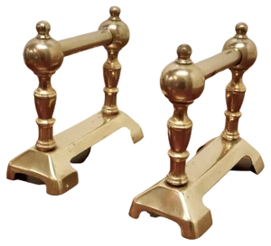 Sturdy Victorian Fire Dogs in Brass, Set of 2