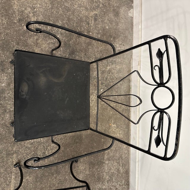 Art Deco Pair of Salterini Iron Arm Dining Chairs Art Deco, Attributed For Sale - Image 3 of 12