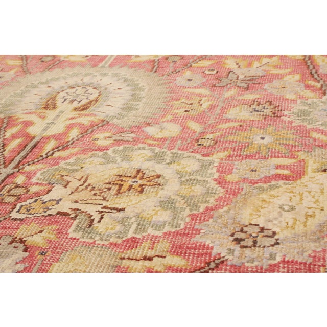 Antique Gordes Tea Green and Pink Wool Rug With Tree of Life Motifs For Sale - Image 4 of 7