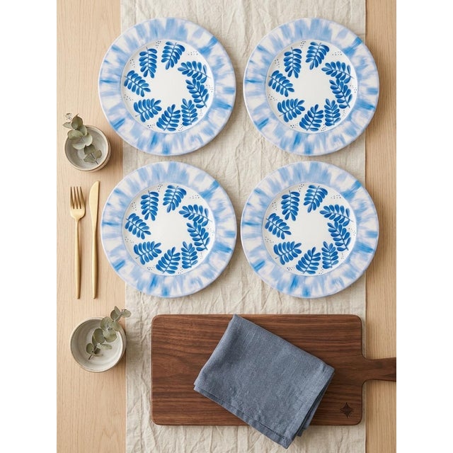 Sky Blue Vintage Marie Daâge Hand-Painted Limoges Porcelain Dinner Plates - Set of 4 For Sale - Image 8 of 8