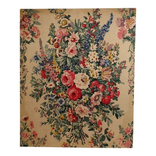 Mid 20th Century French Floral Hand-Screened Linen Wall Hanging For Sale