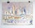 A watercolor painting by the American artist Sanford Brooks (1915-1994). This painting depicts a riverside cityscape...