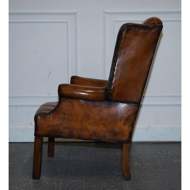 Set of Chesterfield Wingback Armchairs in Hand Dyed Brown Leather, 1960s For Sale - Image 13 of 18