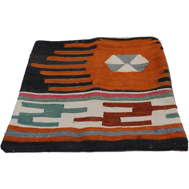 Tribal Vintage Turkish Kilim Rug Pillow Cover - 01'06 X 01'06 For Sale - Image 3 of 8