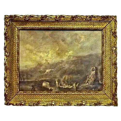 Antique ruins landscape oil painting depicting a trail with various sets of ruins along the way. Signed J.Col, circa 1870.