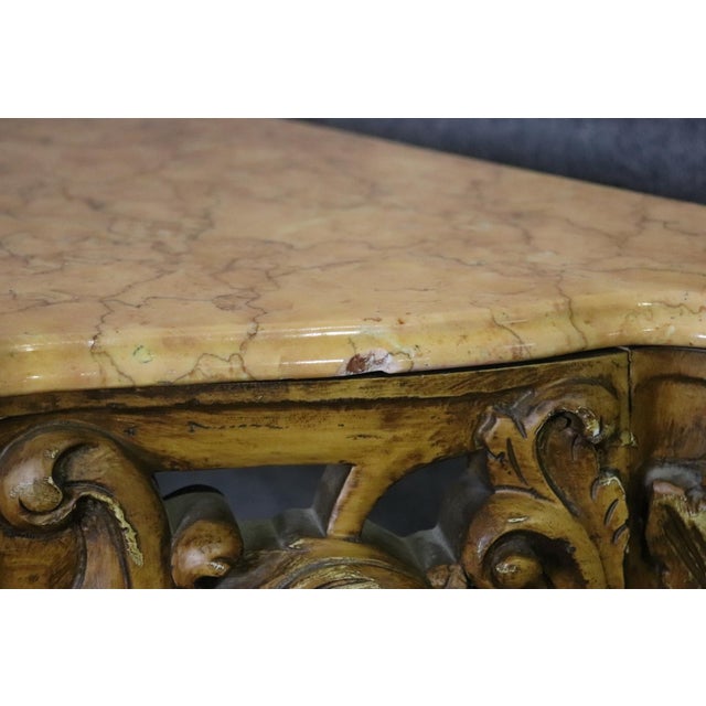 Wood French Louis XV Style Carved Walnut Giltwood Console Table With Marble Top For Sale - Image 7 of 11