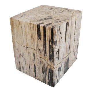 Vintage Square Petrified Wood Stump Side Table For Sale
