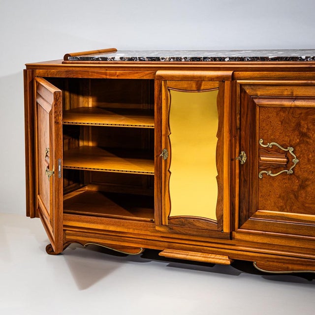 Wood Art Deco Credenza with Marble Top, France, 1930s For Sale - Image 7 of 15