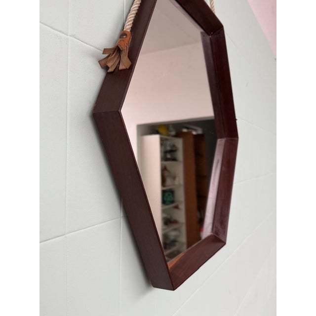 Hexagonal Italian Mirror with Teak Frame, 1950s For Sale - Image 6 of 12