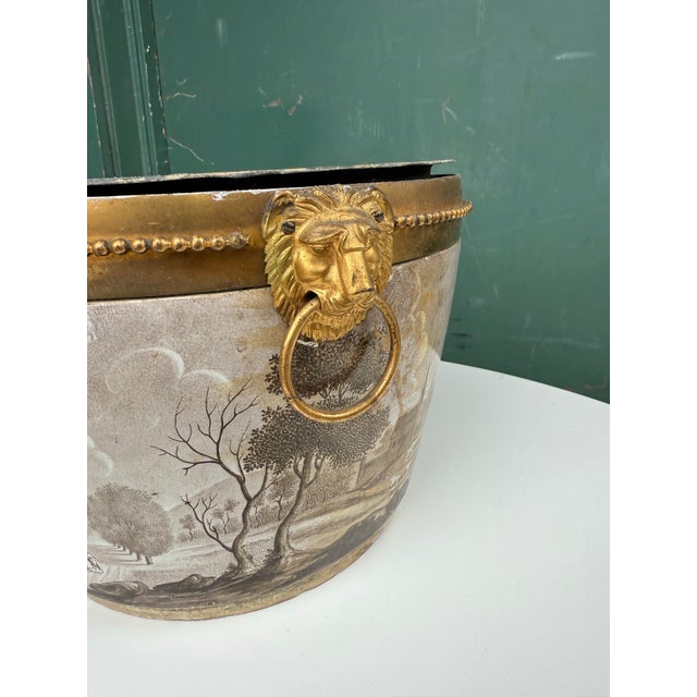 Gorgeous toleware jardiniere pot. Could be used as a planter or centerpiece. Extremely heavy.