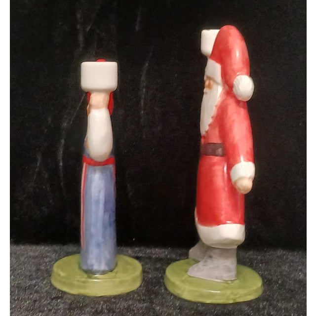 Mid-Century Modern Vintage 1987 Lisa Larson for Goebel Santa & Mrs. Claus Porcelain Candleholder Pair For Sale - Image 3 of 6
