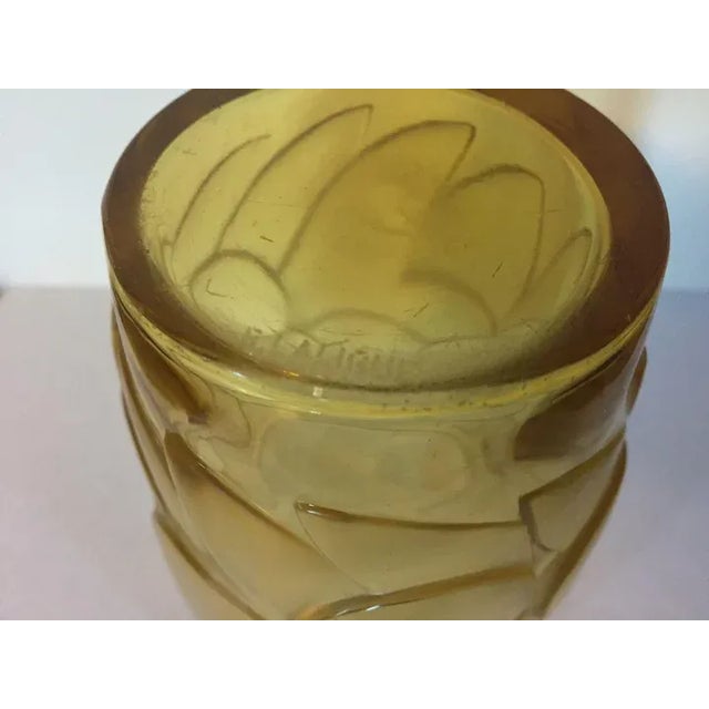 1930s 1930 Art Deco Rene Lalique Amber Tumbler Glass Vase Blidah Pattern Fruit and Leaves For Sale - Image 5 of 11