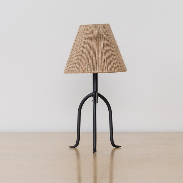 French Panoplie Petite Iron Tripod Lamp, Rope Shade For Sale - Image 3 of 10