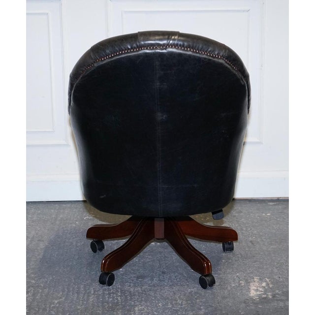 Vintage Chesterfield Dark Aged Grey Leather Directors Swifel Captains Chair For Sale - Image 15 of 16
