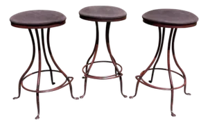 Charleston Forge Patinated Wrought Iron Swivel Counter Bar Stools, Set of 3