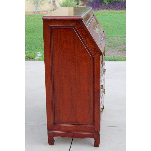 Asian Rosewood Secretary Desk With Mother-of-Pearl Inlay, Bird & Blossom Motif, Slant Front Writing Desk For Sale - Image 10 of 18