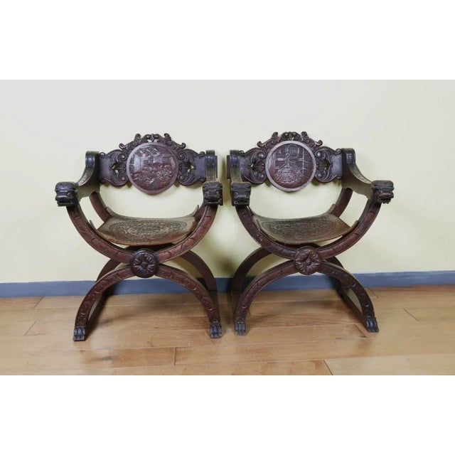 1970s 1970s Pair of Spain Wood and Leather Side Chairs For Sale - Image 5 of 13