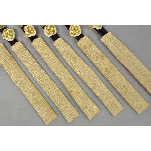 Wood Vintage Japanese Oriental Chopsticks in Custom Silk Gold Sleeves - 6 Pc Set For Sale - Image 7 of 10