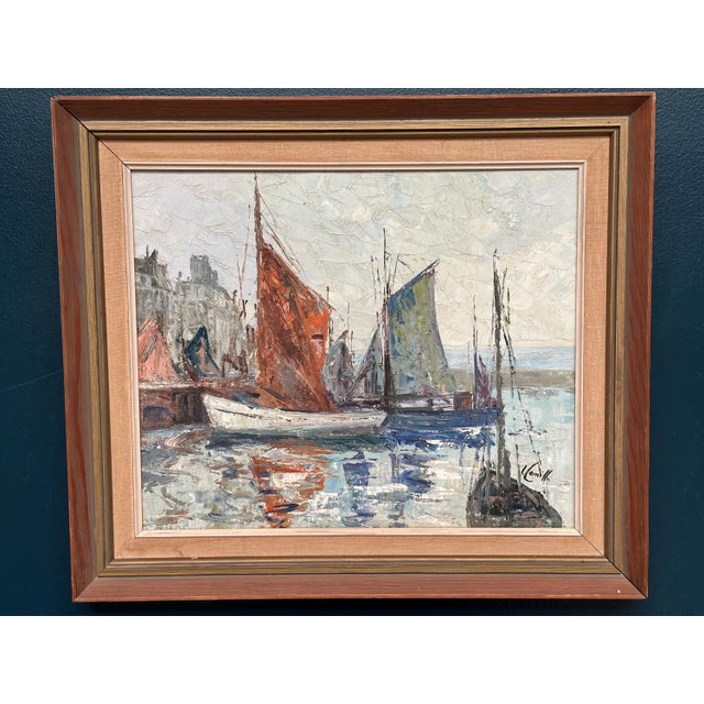 Inge Camill, Boats in Harbour, 1950s, Oil on Canvas, Framed For Sale - Image 13 of 18
