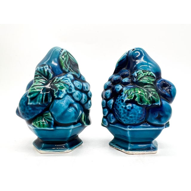 Blue 1960’s Inarco Blue Mood Indigo Fruit Topiary Salt and Pepper Shakers - Mid Century Modern, Retro For Sale - Image 8 of 10