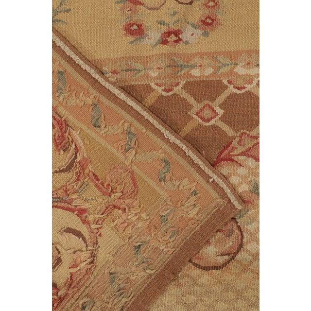 Rug & Kilim’s Aubusson Style Flat Weave in Brown, Gold and Red Floral Medallion For Sale - Image 9 of 9