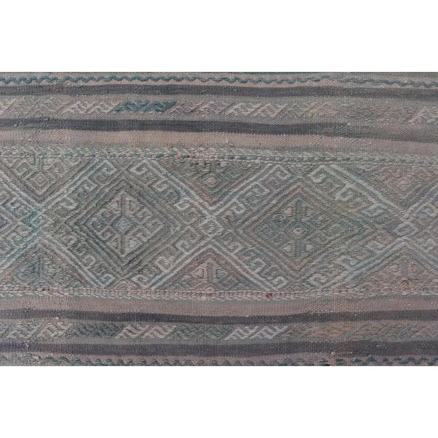 Textile Mid 20th Century Turkish Vintage Kilim Flat-Weave With Embroideries Kilim in Pastel Color For Sale - Image 7 of 12