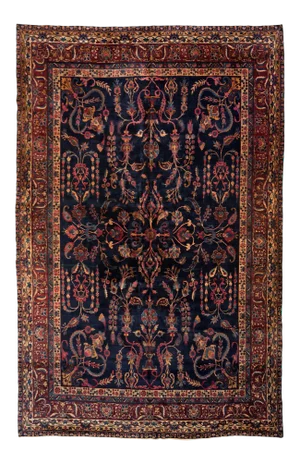 Early 20th Century Navy Blue and Gold Floral Persian Kirman Rug