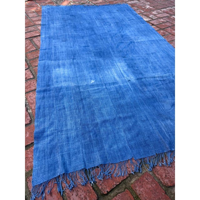 Vintage African Indigo Denim Mossi Mudcloth 80” L X 45” W Textile | No. 115 For Sale In Los Angeles - Image 6 of 11