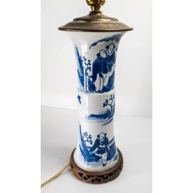 19th Century 19th Century Chinese Blue and White Gu Form Table Lamp Vase For Sale - Image 5 of 13