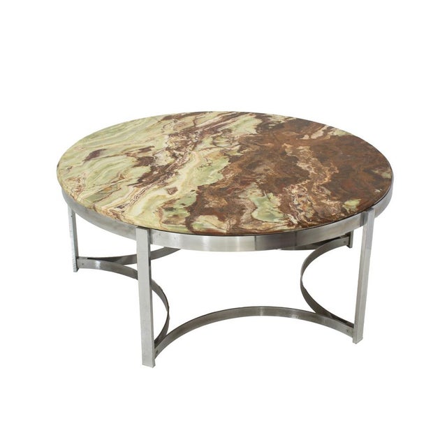 Circular Onyx Coffee Table with Steel Frame, Italy, 1990 For Sale - Image 11 of 11