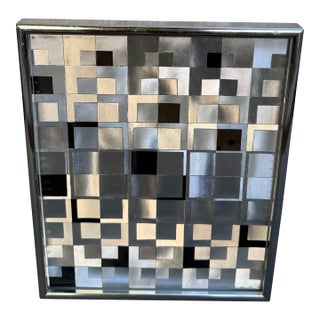 Vintage Op-Art Foil Paper Framed Art Cityscape Paul Evans Style Made in England For Sale