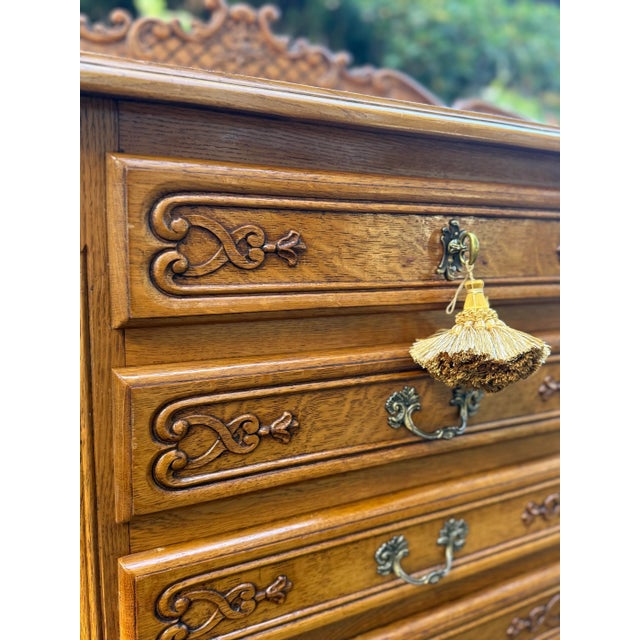 Vintage French Louis XV Tiger Oak Carved Sideboard For Sale - Image 10 of 12