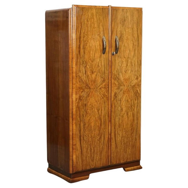 Small Art Deco Compact Burr Walnut Wardrobe For Sale - Image 17 of 17