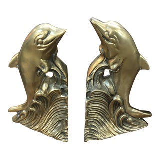 Vintage Brass Dolphin Bookends - a Pair For Sale
