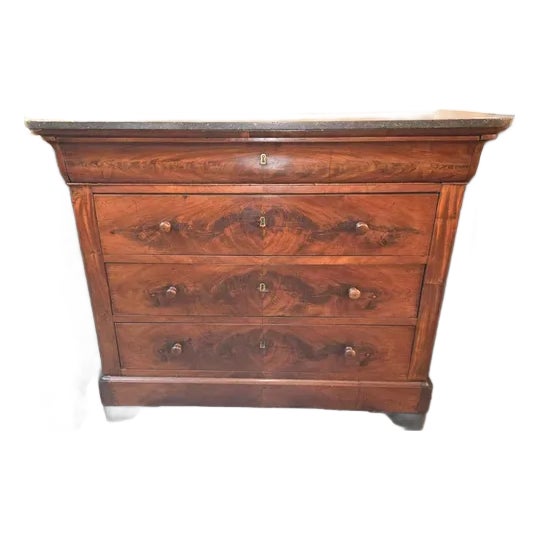 Louis Philippe Walnut Commode With Marble Top For Sale