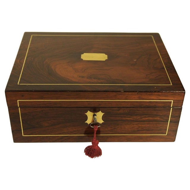 Victorian Rosewood Writing Slope with Brass and Leather Inlay, UK, 1880, Set of 5 For Sale - Image 13 of 13