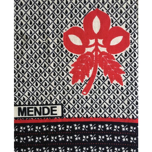 Thin ivory woven cotton cloth printed with bright red and deep navy blue. Two sided cloth has right reading text on one...