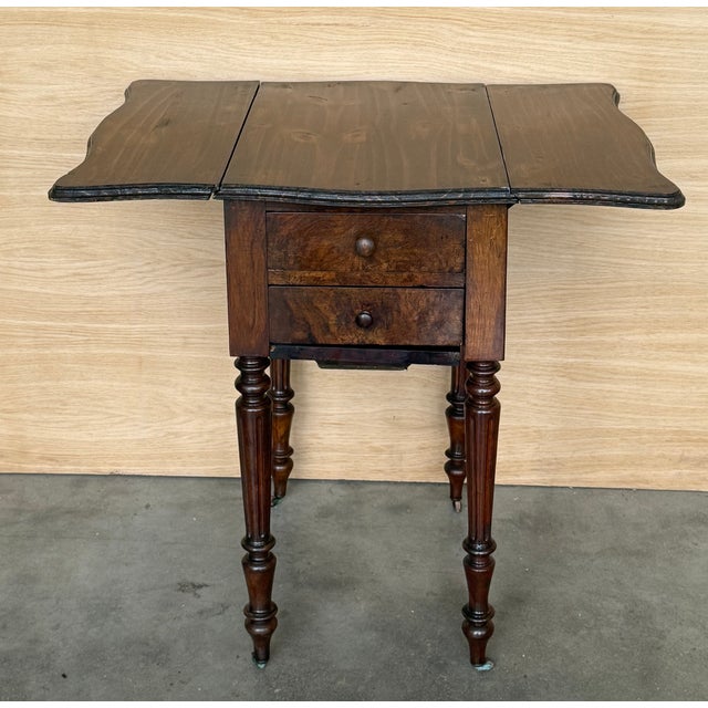 Victorian Wood Drop Leaf Side Table With Turned Legs and Wheels For Sale - Image 11 of 18