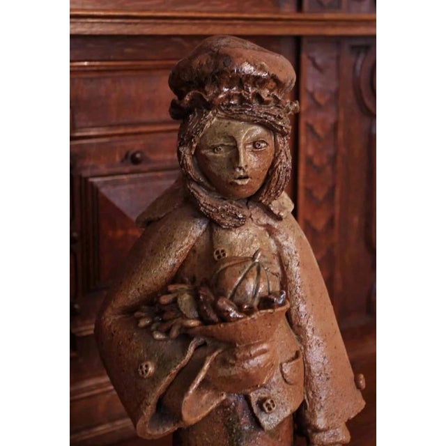 2000 - 2009 Glazed Ceramic Peasant Statues, Set of 2 For Sale - Image 5 of 8