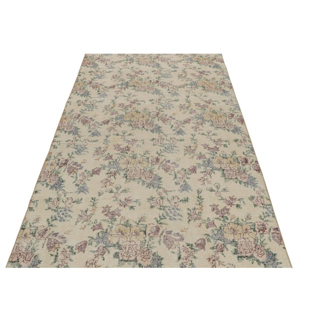 Traditional Vintage Zeki Müren Rug in Beige With Pastel Jewel-Tone Florals, From Rug & Kilim For Sale - Image 3 of 7