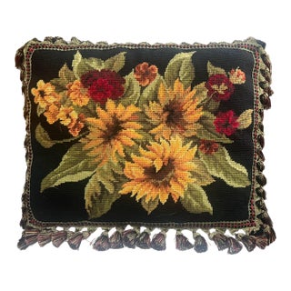 Vintage Needlepoint Sunflower Pillow For Sale