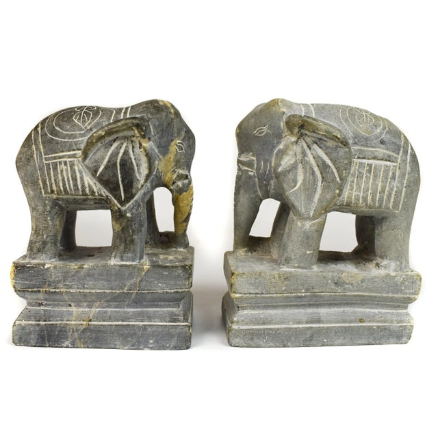Mid 20th Century Heavy Solid Carved Stone Elephant Bookends - a Pair For Sale - Image 13 of 13