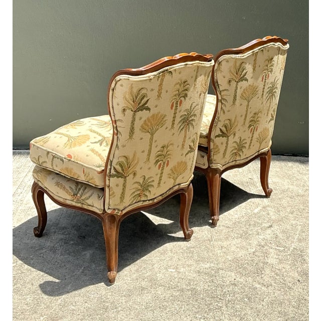 Ecru Vintage Palm Print Fabric Slipper Chairs - Pair For Sale - Image 8 of 12
