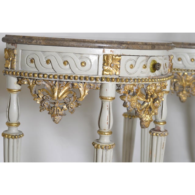 Beige Carved and Painted Half-Moon Console Tables, Italy, 1940s, Set of 2 For Sale - Image 8 of 18