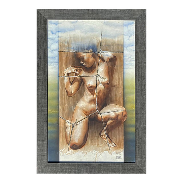 Hernán Sosa Nude Watercolor Painting on Paper Framed Under Glass For Sale