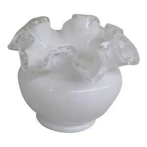 Fenton Silver Crest White Milk Glass Ruffled Rim Vase